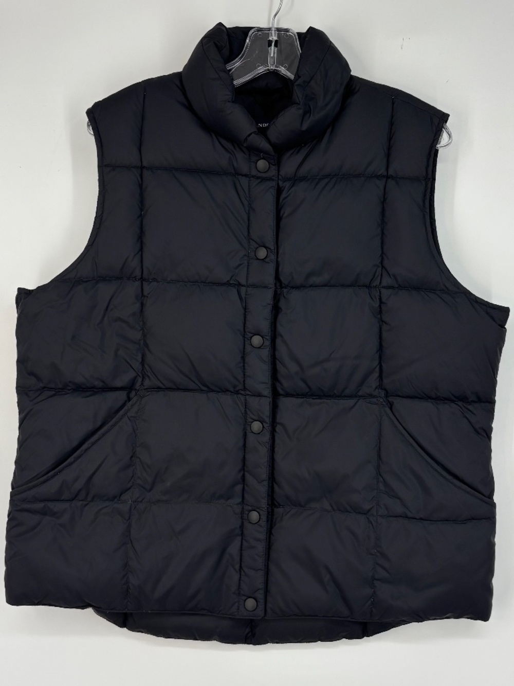 Lands' End Womens Large 14 16 Down Puffer Vest Black Nylon Snap Front Pockets